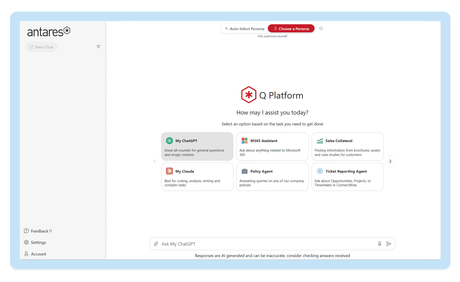 Q Platform — enterprise AI chatbot interface